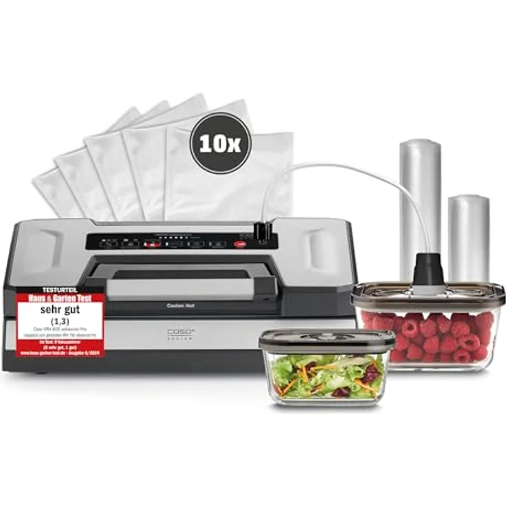 Caso Vakuumierer VRH 800 advanced Pro, mit CASOTEK® Liquid Funktion, Edelstahlgehäuse, 130W, 30 cm Schweißnaht, inklusive 2 VacuBoxxen und umfangreichem Zubehör – Bild 1
