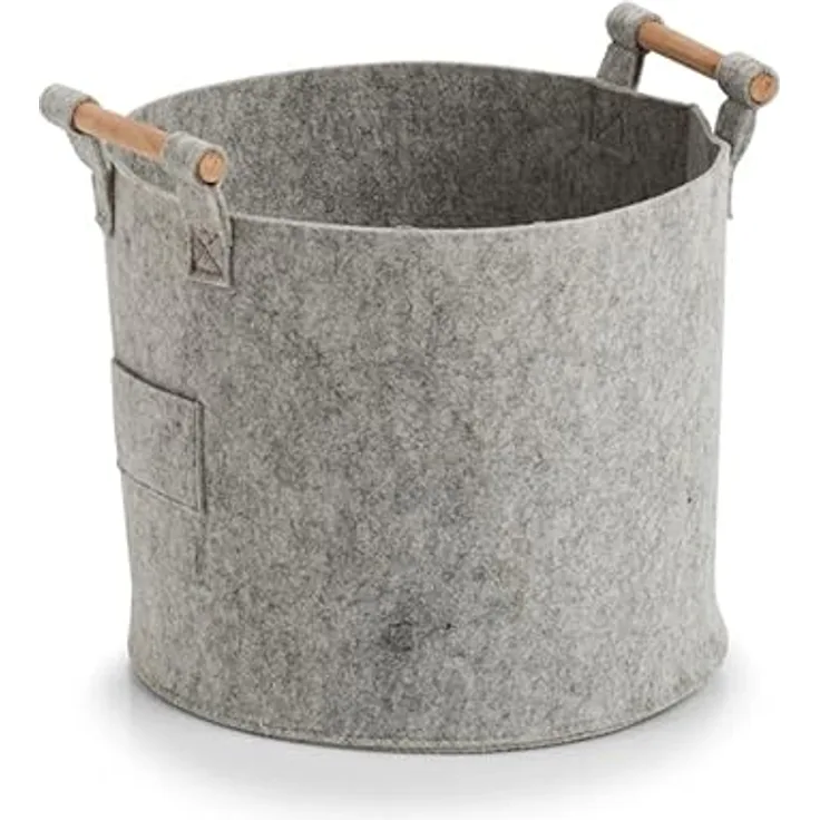 Zeller 14393 Filz Aufbewahrungskorb mit Holzgriffen, Grau, 31cm x 31cm x 28cm, 6 Stück