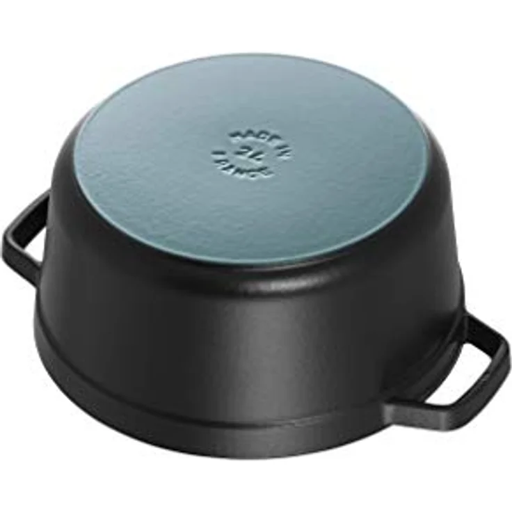 Staub 1102825 Cocotte-Bräter, rund mit Deckel 28 cm, 6,70 L, mit mattschwarzer lierung im Inneren des Topfes, schwarz – Bild 2