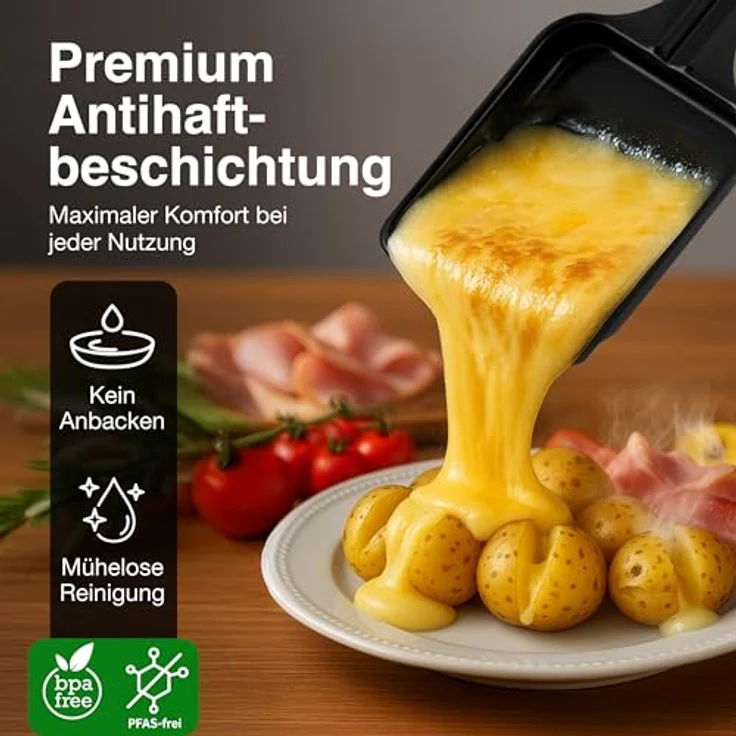 SOLIS OF SWITZERLAND Raclette & Pizza Grill for 4, Typ 7910, 1020 W, Wendbare Grillplatte, 4 Raclettepfännchen, Edelstahl, schwarz – Bild 4