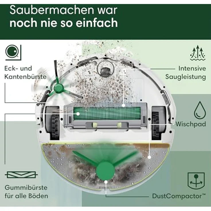 iRobot Roomba 205 DustCompactor Combo - Saugen + Wischen - Verdichtung - Clearview LiDAR - 7000Pa - 180 mins - SmartScrub - Umfährt Hinderniss - App - Weiß – Bild 4