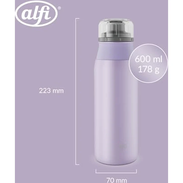 Alfi ELEMENT BOTTLE, Edelstahl Trinkflasche 0,6l mit Free-Flow Trinksystem, spülmaschinenfest, mattiert – Bild 6