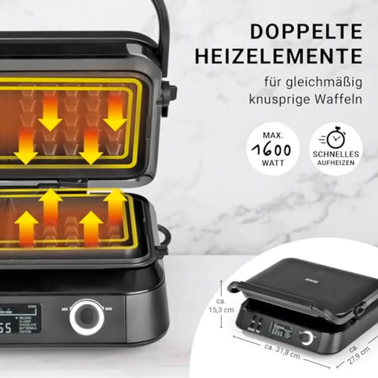 N8WERK Premium Waffeleisen Midnight Edition - 1600 W - 5 Programme - 7 Bräunungsstufen – Bild 4