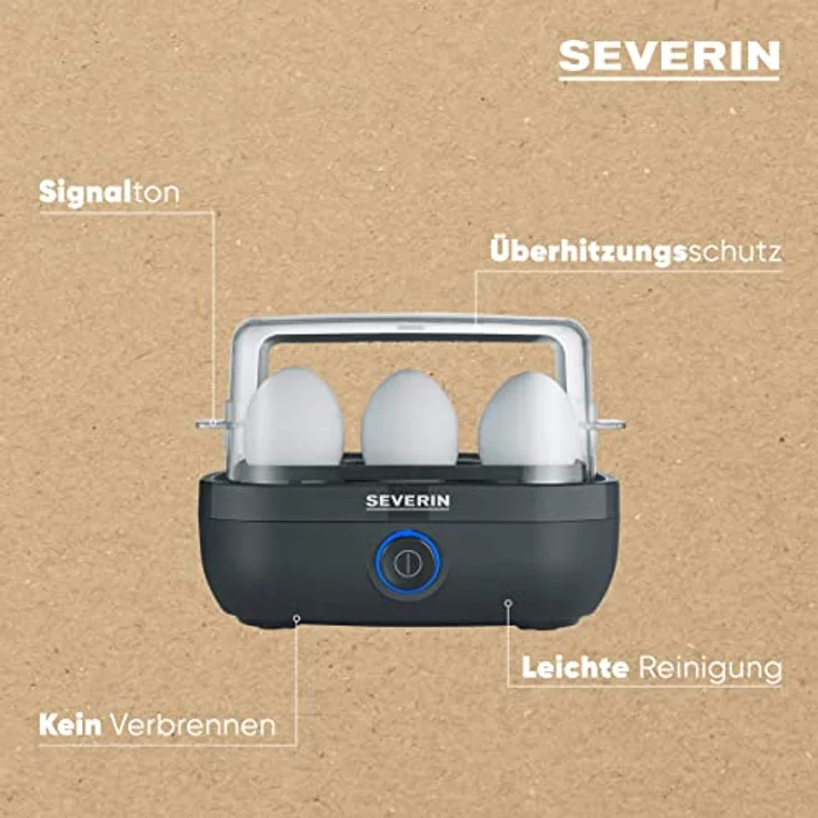 Severin EK 3166 Eierkocher, 420W, für bis zu 6 Eier, inkl. Einsatz zum Pochieren von Eiern, schwarz – Bild 4