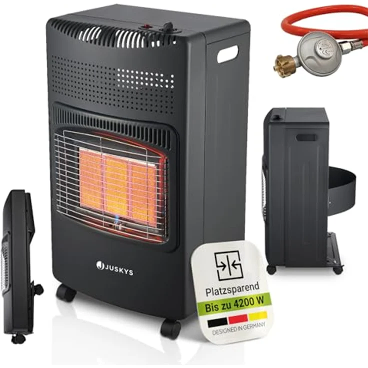 Juskys Gasheizung GS42US – Infrarot-Heizstrahler bis 4200 W für Terrasse & Outdoor – mobiles Heizgerät mit Keramikplatten – Gasheizstrahler in Schwarz – Bild 2