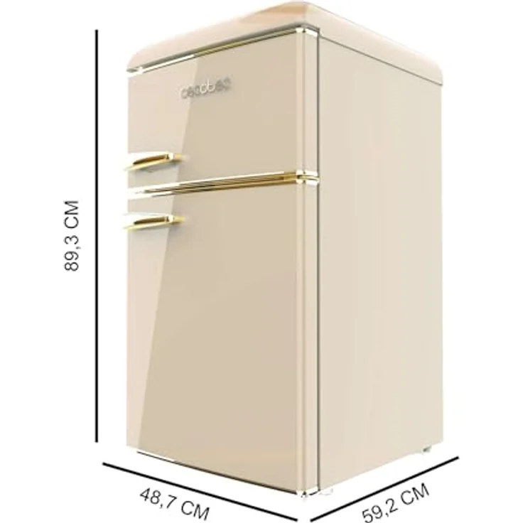 Cecotec Bolero CoolMarket 2D Origin 86, 2-türiger Retro Minikühlschrank mit 86L, Energieklasse E, Eisfach, Innenbeleuchtung, Chromgriff, Beige – Bild 2