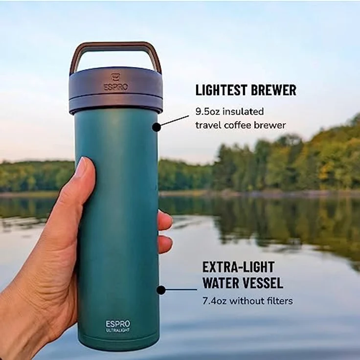ESPRO Reise French Press Ultralight Mini Coffee Maker mit Thermo-Funktion, 475ml, grün – Bild 4
