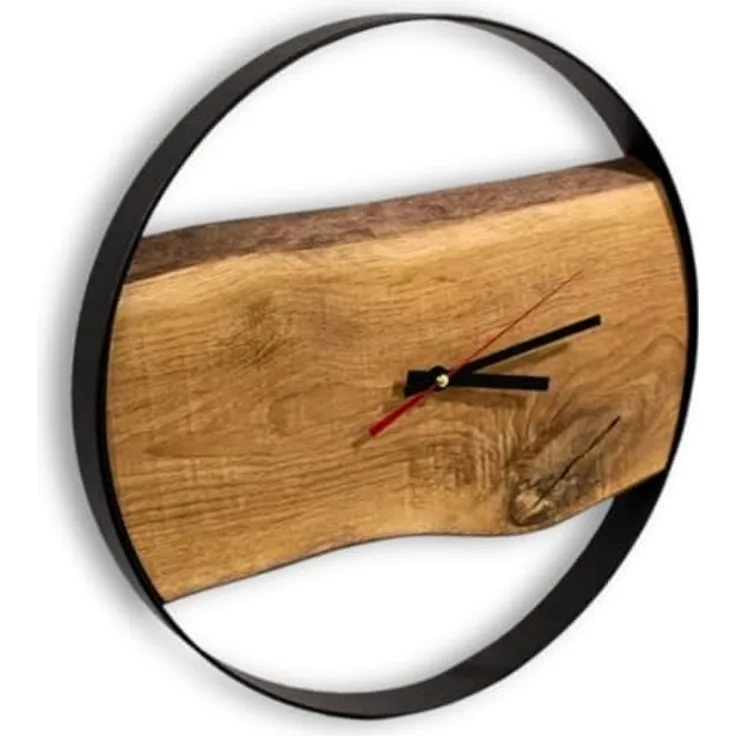 holz4home® Wanduhr mit Stahlrahmen aus massiver Eiche Ø 43 cm Handgefertigtes Unikat für Wohnzimmer Küche Büro Flur (Loft Stil) - Preisvergleich