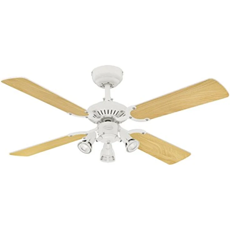 Westinghouse Lighting 72113 Ventilator Princess Euro, 105 cm, Beleuchtungsset und DREI Strahlern, Metall, GU10, Ausführung in Weiß mit Wendeflügeln in Weiß|Buche, 105 x 105 x 39.5 cm – Bild 2