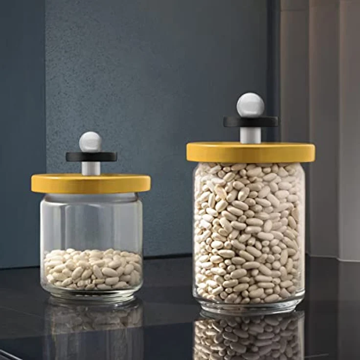 Alessi Twergi - Vorratsglas mit Holzdeckel 75 cl, gelb, limitierte Edition, lebensmittelgeeignet, Ettore Sottsass Design – Bild 3