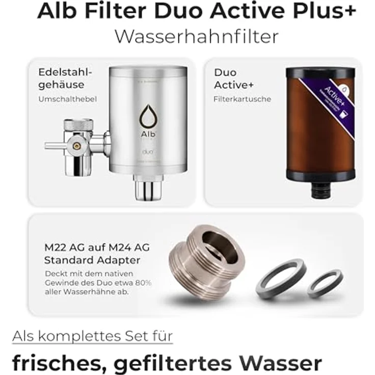 Alb Filter Duo Active Plus+, Wasserfilter für Wasserhahn mit fortschrittlicher Filtertechnologie und Umschalthebel für gefiltertes Wasser – Bild 3