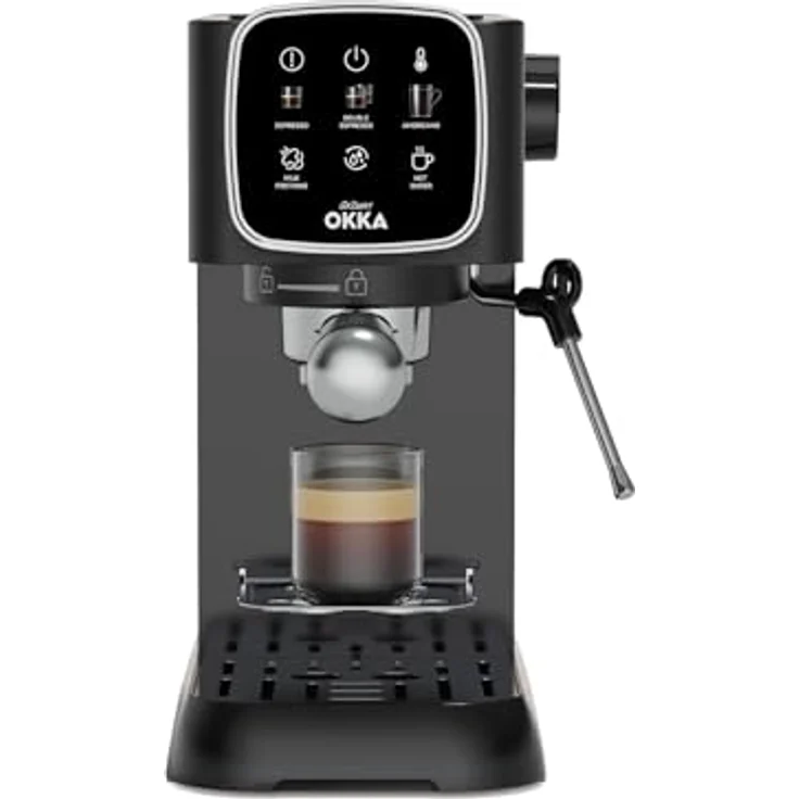 Arzum Okka OK0034-0500 Espressomaschine mit Siebträger Chrom mit Milchaufschäumdüse, Touchscreen, 15 bar Pumpendruck – Bild 1