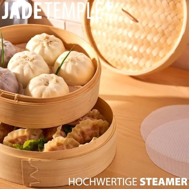 JADE TEMPLE 17115 Steamer-Set, Bambus 2 Körbe mit 1 Deckel,braun 16 x 21 x 21 cm – Bild 6