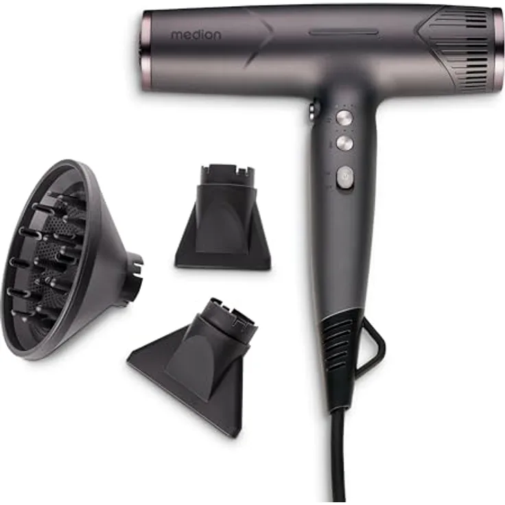 MEDION Haartrockner HD2 mit Ionen Technologie, 1.500 Watt, Diffusor, BLDC Motor, Schwarz