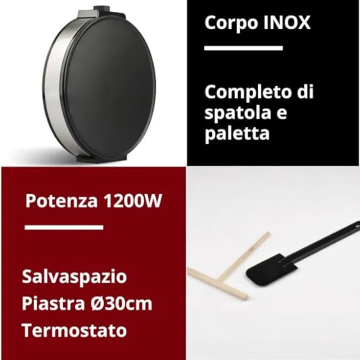 G3Ferrari G10098 Profi-Crepe Crepiera Inox, Temperatureinstellung Durchmesser 30 cm, 1200 W – Bild 4