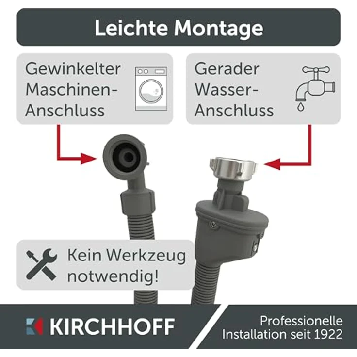 Kirchhoff Sicherheits-Zulaufschlauch 24,2 mm (3/4 Zoll IG) x 2,5 m, Erweiterte Ausführung mit Sicherheitsmechanismus für Waschmaschinen – Bild 3