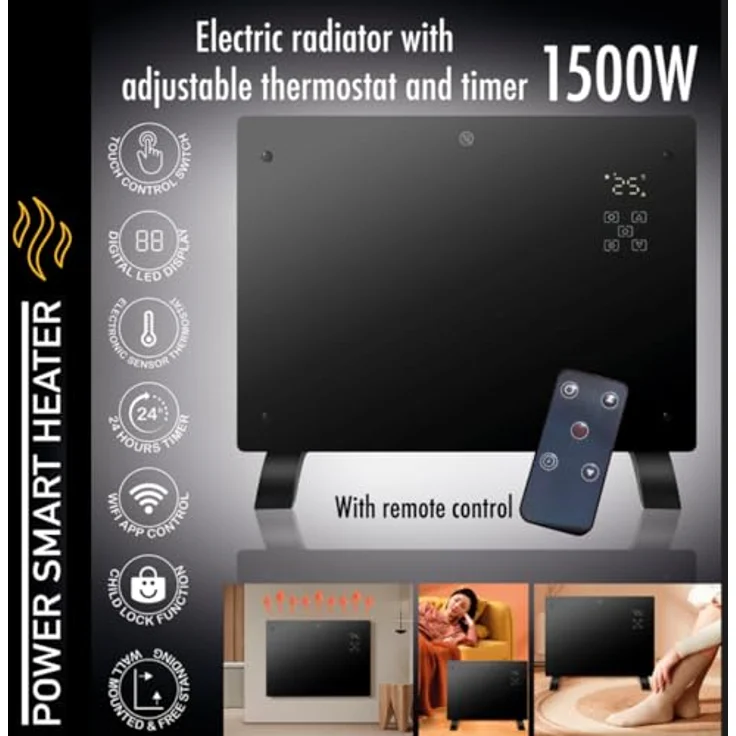 BEST DIRECT Power Smart Heater Elektroheizung, 1500 W Konvektor Heizung - Energiesparend mit App-Control, Heizung Elektrisch - Gehärtetes Glas, WLAN-Steuerung, LED-Display - Thermostat & Timer, Freistehend & Wandmontage. – Bild 5