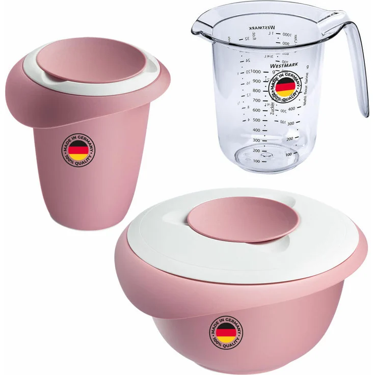 Westmark Back-Set WP0312AO, 3-teiliges Rührschüsseln-Set in Rosa mit 1 l Quirltopf und 2,5 l Rührschüssel, spülmaschinengeeignet