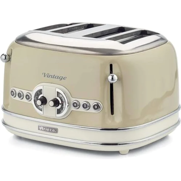 Ariete 156 Vintage, Toaster für 4 Scheiben, 1600 W, 6 Toaststufen, aus Pastellbeige lackiertem Edelstahl, ohne Zangen – Bild 2