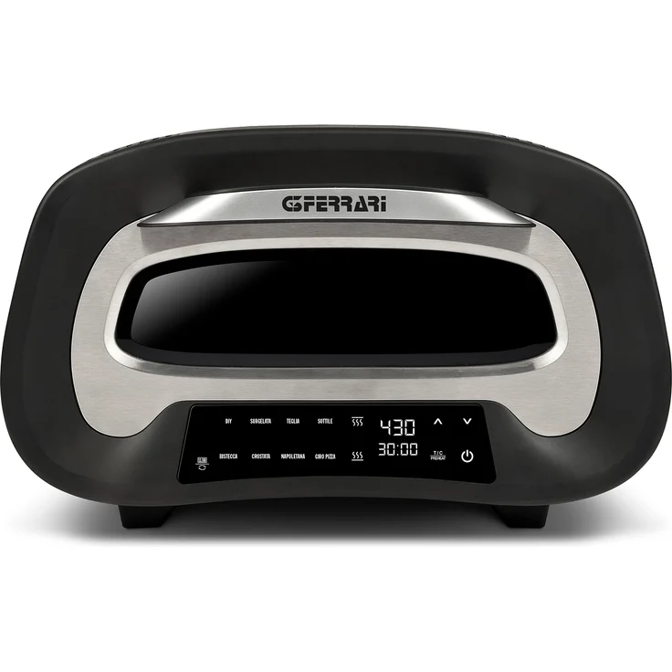 G3Ferrari Pronto Pizza 2 Minuti-Ofen, Digitales Multifunktions-Pizzaofen-Set mit feuerfestem Stein, bis zu 430°C, schwarz