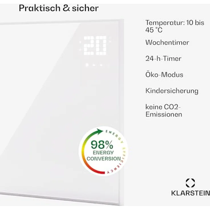 Klarstein Infrarotheizung mit Thermostat, 360W Elektroheizung, Smart Home Bild-Infrarotheizung zur Wandmontage, IR mit App-Steuerung & Erkennung offener Fenster, Feuchtraum Heizkörper CO2-Frei, in attraktivem Design, weiß – Bild 4