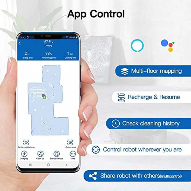Proscenic M7 PRO WLAN Saugroboter, Staubsauger Roboter mit Laser-Navigation, App- und Alexa Steuerung, Saugroboter mit Wischfunktion, starke Saugkraft für Tierhaare und Teppiche – Bild 5