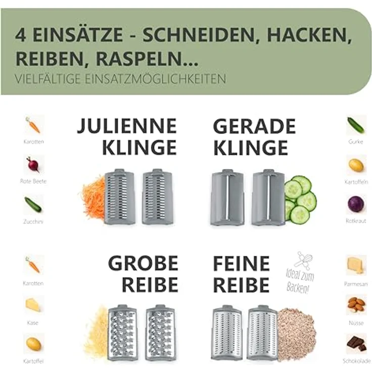 Silva Homeline SKR 800, Universalzerkleinerer mit 80 Watt Motor und 4 Einsätzen, Weiss/Grau – Bild 3