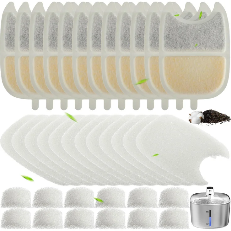 EPLZON Katzenbrunnen Filter Ersatzfilter 12 Stück, Triple-Filtertechnik mit Aktivkohle und Schaumstoff, kompatibel mit 4L YPD-C004