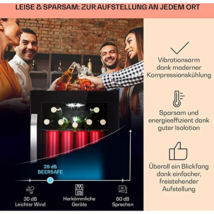 Klarstein Kühlschrank 70L, Leiser Mini Kühlschrank mit Glastür & LED, Outdoor Geeignet, Biersafe für Flaschen, 0-10°C – Bild 3
