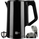 aeco AQA PRO Wasserkocher Edelstahl, 1,5 Liter, kabellos, BPA-frei, Cool-Touch-Doppelwand, Kalk-Filter, stylisch modern schwarz