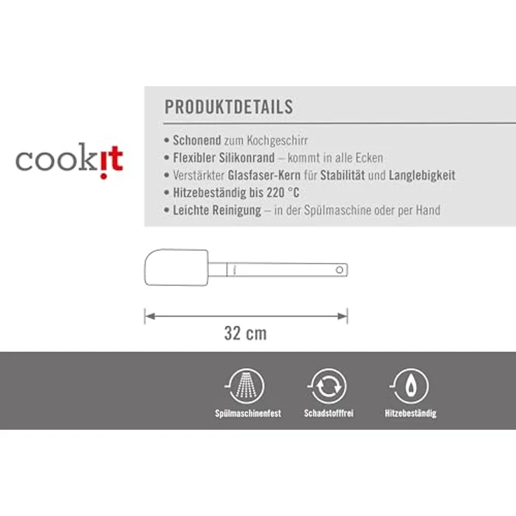 Woll Cook-It, Teigschaber mit angehobenem Funktionskopf, 5.5 cm breit, 32 cm lang, grau, hitzebeständig bis 220°, spülmaschinenfest – Bild 4