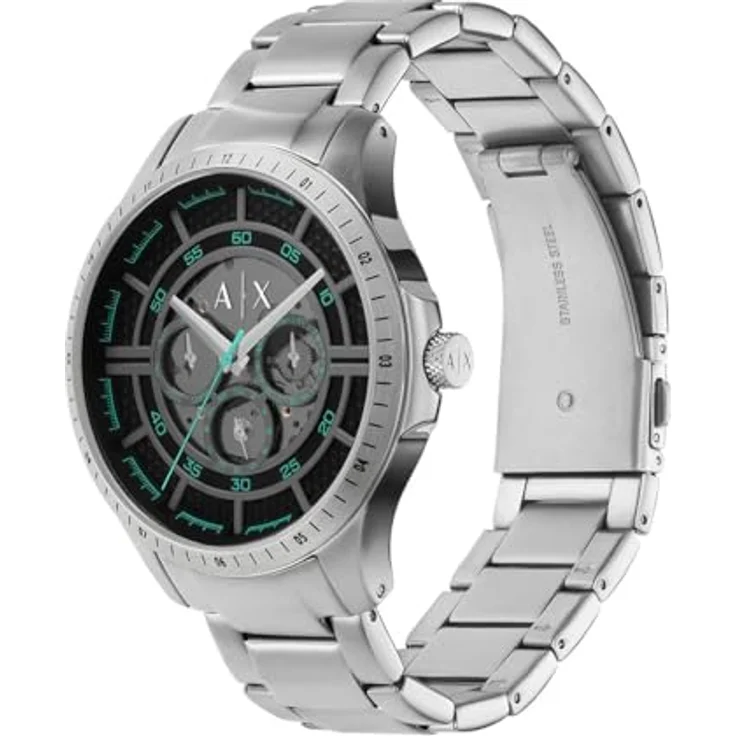 Armani Exchange Watch for Men, Automatic Movement and 46mm Case Size with Stainless Steel, Black Dial and Silver Stainless Steel Band, Waterproof up to 50m – Bild 2