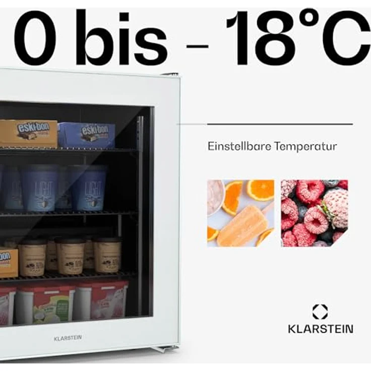 Klarstein Kleiner Gefrierschrank Mit Nofrost & Glasfront - 88 L Gefrierschrank Mit 5-Stufen-Thermostat Von 0 bis -18 °C - Kompakter Standgefrierschrank Für Küche & Keller, Schwarz – Bild 5
