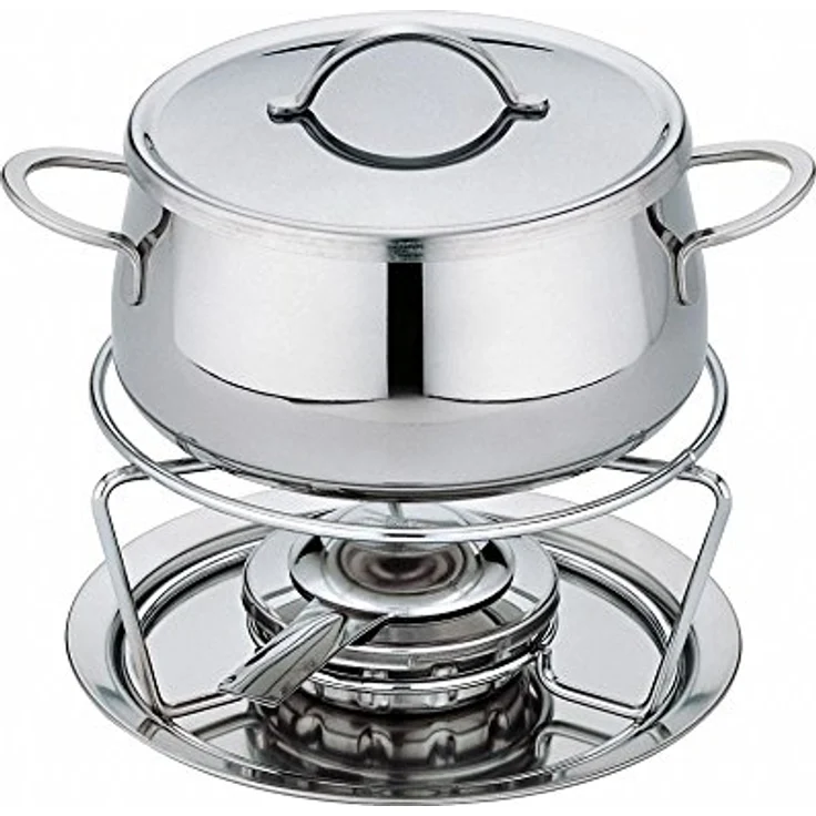 Spring Fondue Set SWISS ECO | aus Edelstahl | Rechaud Brenner | inkl. 6 farbig markierten Fondue Gabeln, Fondue Deckel und Spritzschutz | für Gas- und Elektroherde geeignet | 2L | Ø18cm – Bild 2
