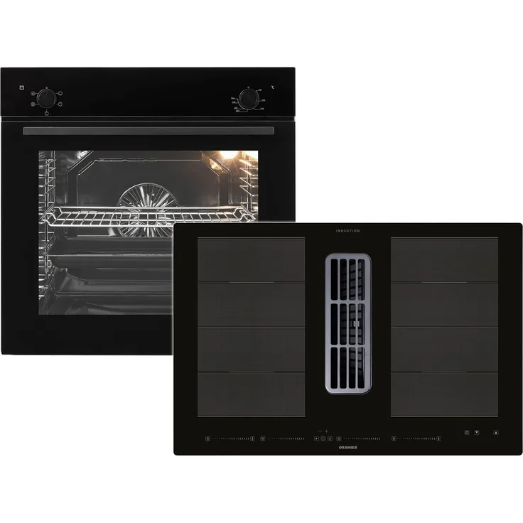 Oranier CLS970 Set Backofen EBS900 in Schwarz + Induktions-Kochfeldabzug KFA690 mit 80 l Volumen, Touch Control und 4 Kochzonen