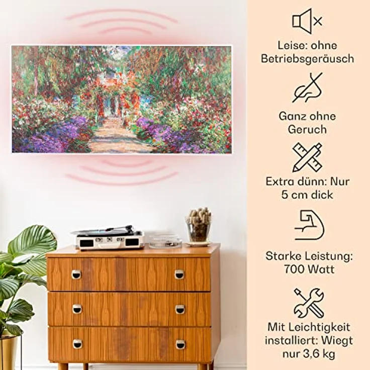 Klarstein Infrarotheizung mit Thermostat, 700W Elektroheizung, Smart Home Bild-Infrarotheizung zur Wandmontage, IR mit IoT/WiFi App-Control, Feuchtraum Flach-Heizkörper, CO2-Freie Wand Heizung – Bild 2