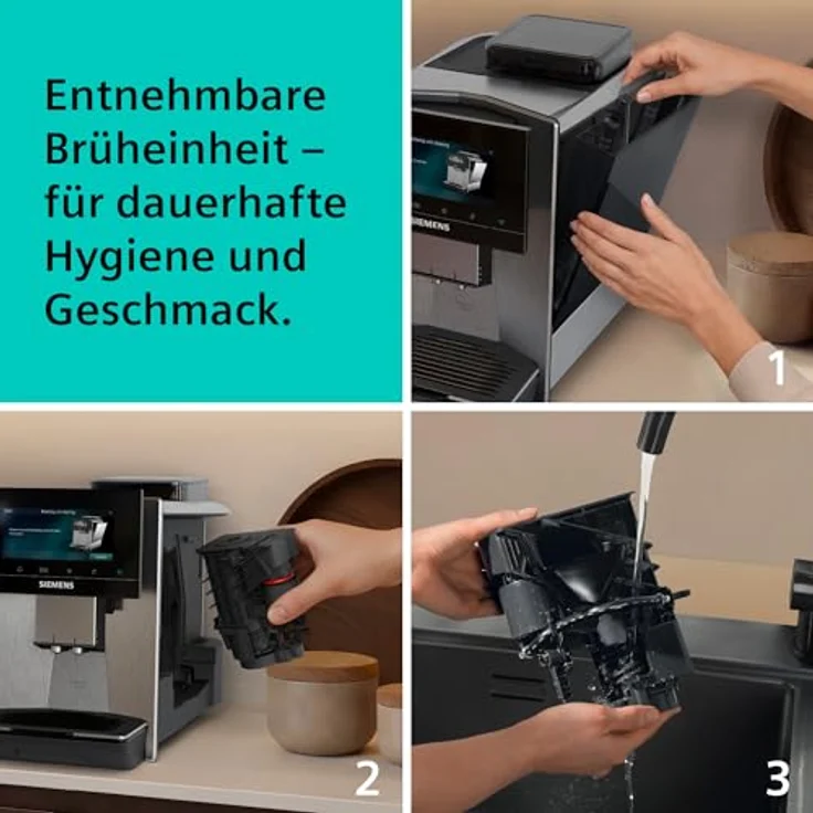 Siemens Kaffeevollautomat EQ900 plus, Edelstahl, 6.8'' TFT-Display, automatisches Reinigungssystem, 41 Heiß- und Kaltgetränke, XL-Getränke für To-Go-Becher, TQ923EZ3 – Bild 4