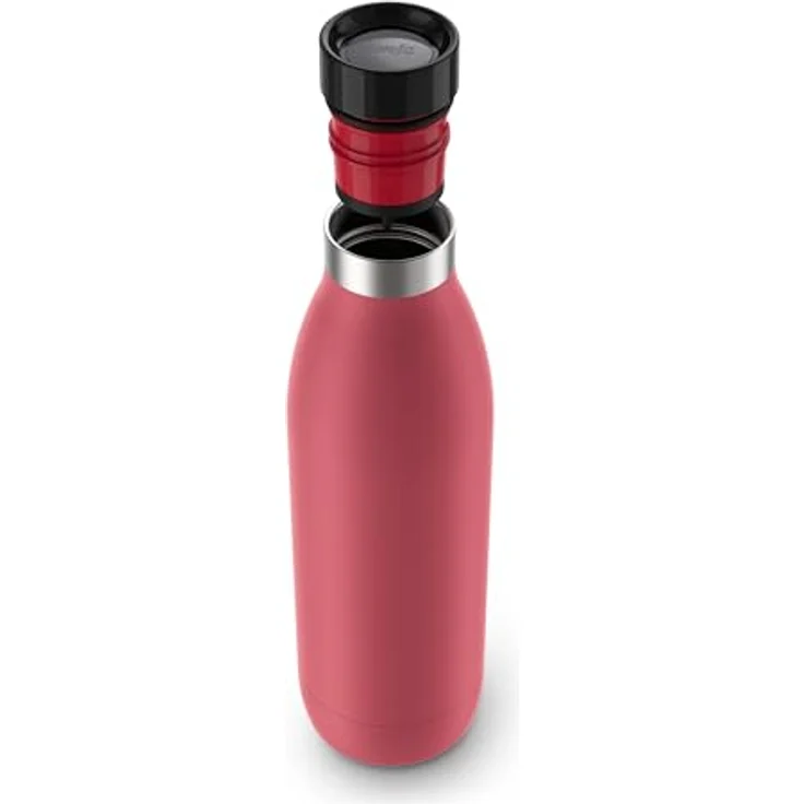 Emsa N31123 Bludrop Isolier-Trinkflasche | 0,7 Liter | Pulverbeschichtung | Edelstahl | Quick-Press Verschluss | 360° Trinkgenuss | 12 h warm | 24 h kühl | auslaufsicher | spülmaschinenfest | Koralle – Bild 2