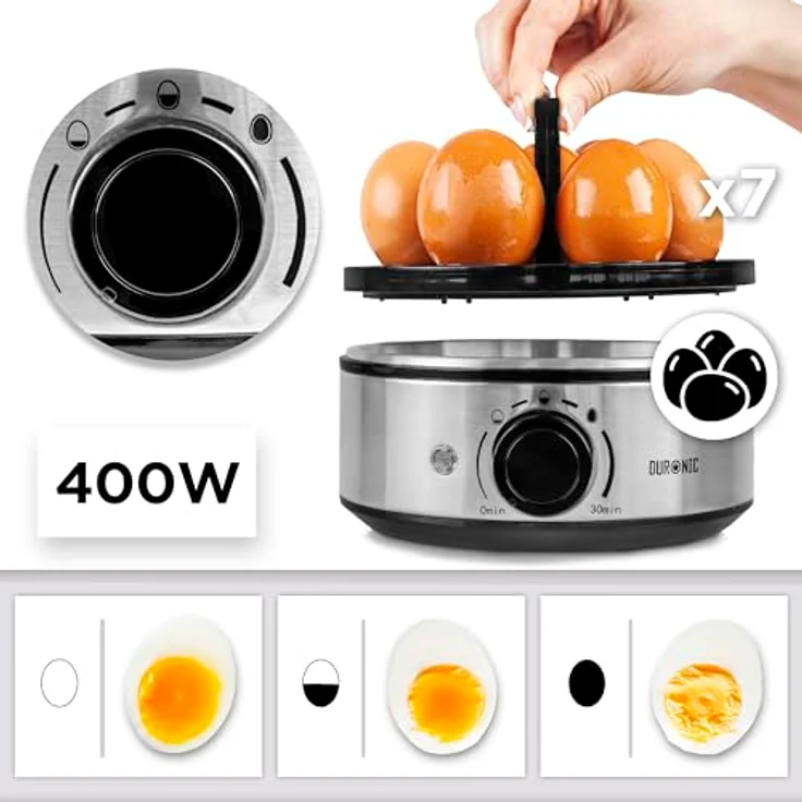 Duronic EB50 BK Eierkocher für 7 Eier, 400 Watt, mit Timer, weiche bis harte Eier, inkl. Messbecher und Eipick, platzsparendes Design – Bild 3