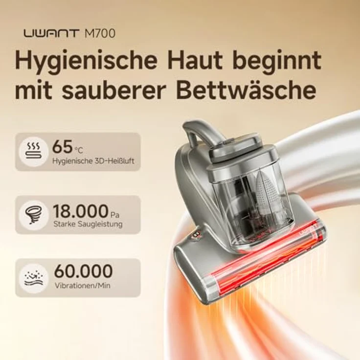 UWANT M700 Grau, Elektronischer Matratzenstaubsauger mit Allergy Plus Filterung und 700 W Leistung – Bild 2