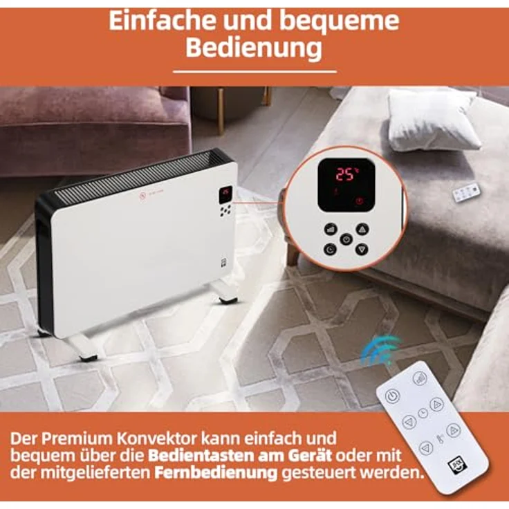 SHX Premium-Konvektorheizung 2000W mit LED Anzeige - Überhitzungsschutz/Temperaturbereich: 5-50°C/Fernbedienung - Timer-Funktion/Leiser Betrieb – Bild 4