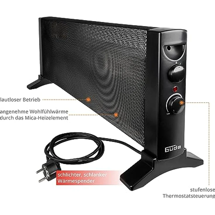 Güde Konvektionsheizgerät GKH 1200 Mica, 1200 W Heizleistung, 2 Heizstufen, stufenloser Thermostat, Überhitzungsschutz, effiziente lautlose Wärme für Räume bis 15 m³ – Bild 5