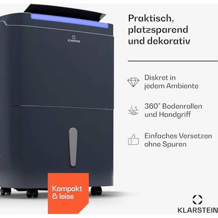 Klarstein Luftentfeuchter Elektrisch bis 45m2, Smart Luftentfeuchter für Wohnung, Bad & Keller, Luft-Entfeuchter Leise, Elektrischer Dehumidifier mit WLAN IoT App, Bautrockner mit 40 L Kapazität – Bild 2