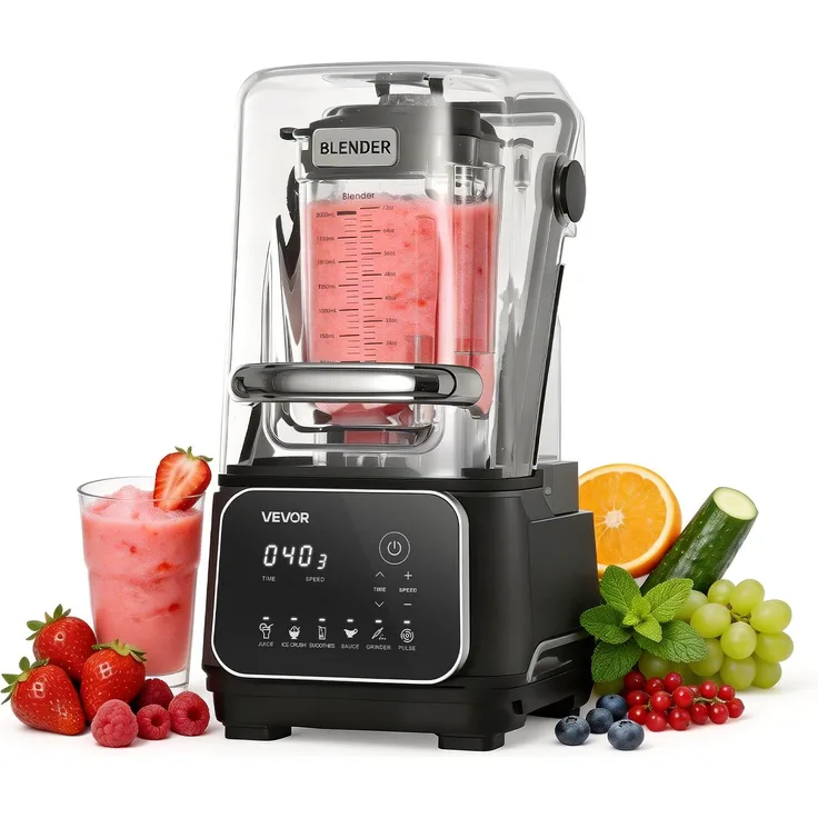 VEVOR HS-608C, 2L Professioneller Standmixer mit 2200W Leistung, Geschwindigkeitsverstellbar, Selbstreinigend, 6 voreingestellten Menüs, Schwarz