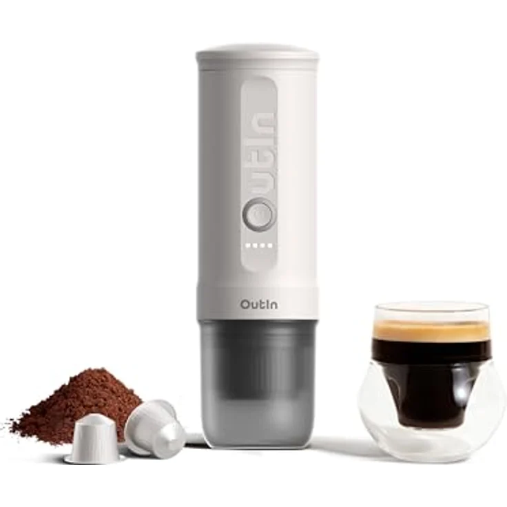 OutIn Nano Tragbare Elektrische Espressomaschine mit USB-C, 20-bar Druck, Pearl White – Bild 1