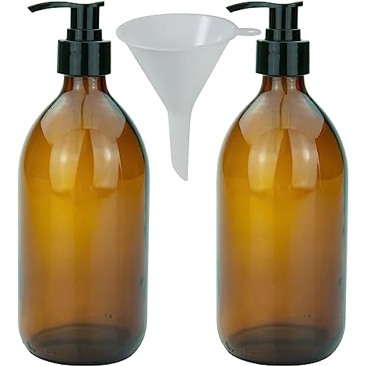 mikken 2 Seifenspender 500 ml Lotionspender aus Braunglas, BPA frei, lebensmittelecht inkl. 1 Trichter