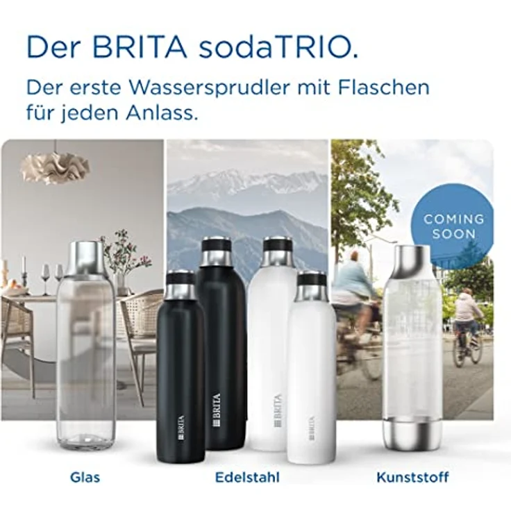 BRITA Glasflasche für sodaTRIO Wassersprudler (1l), 2er Pack Ersatzflaschen – leichte, elegante Wasserflaschen aus Glas im Duo-Pack / Sprudlerflaschen mit Verschluss aus poliertem Edelstahl – Bild 5
