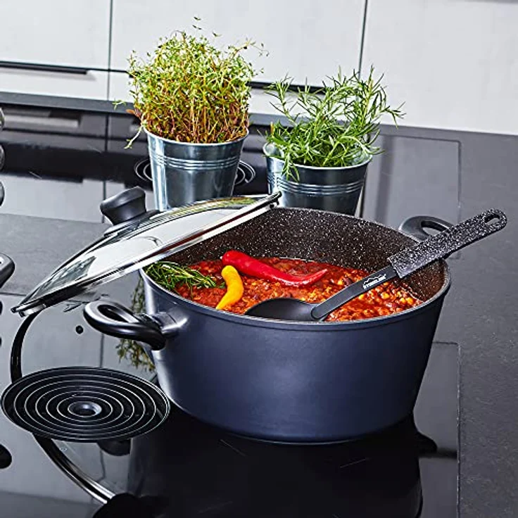 Stoneline XXXL Kochtopf 32 cm, mit Deckel, Induktion, Aluguss, beschichtet mit echten Steinpartikeln, grau, beschichteter Kochtopf groß, 32cm Durchmesser, antihaftbeschichtet – Bild 5