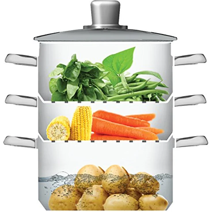 KitchenCraft Dampfgarerpfanne/Suppentopf mit 3 Behältern in Geschenkbox, Induktionssicher, Edelstahl, 20 cm – Bild 3