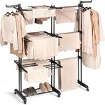 Northix Ausziehbarer Wäscheständer XXL, schwarzes Metall, Höhen- und Breitenverstellbar mit 6 klappbaren Armen und 2 Kleiderbügelhaltern, 78-130x64x172 cm